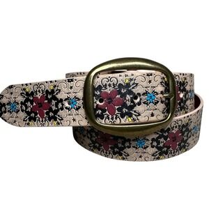 Levis Floral Tooled Genuine Leather Belt Tan Black Red Blue Size M Y2K boho Art